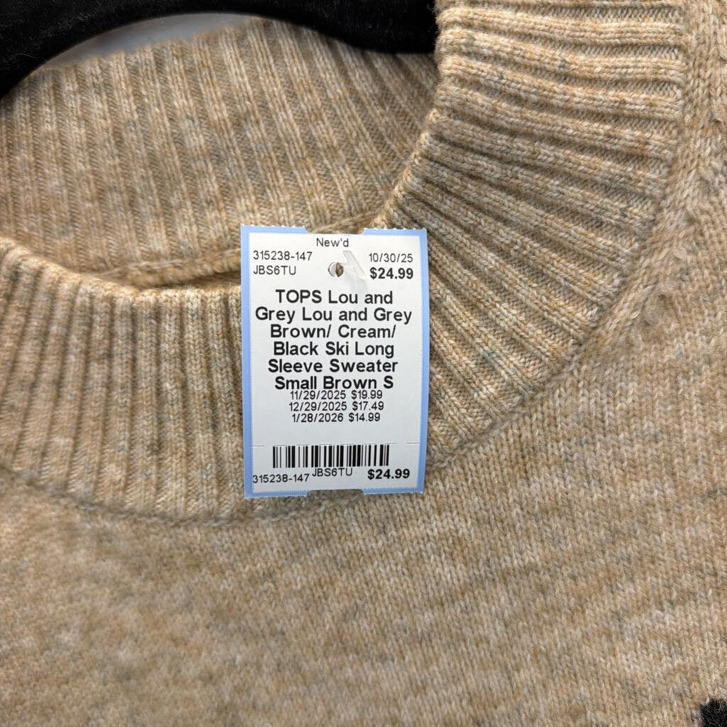 Lou and Grey Brown/ Cream/ Black Ski Long Sleeve Sweater Small