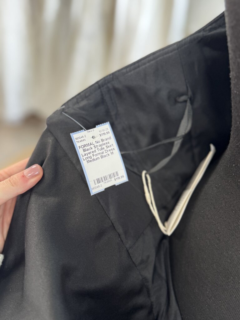 Black Strapless Layered Tulle Skirt Long Formal Dress Medium