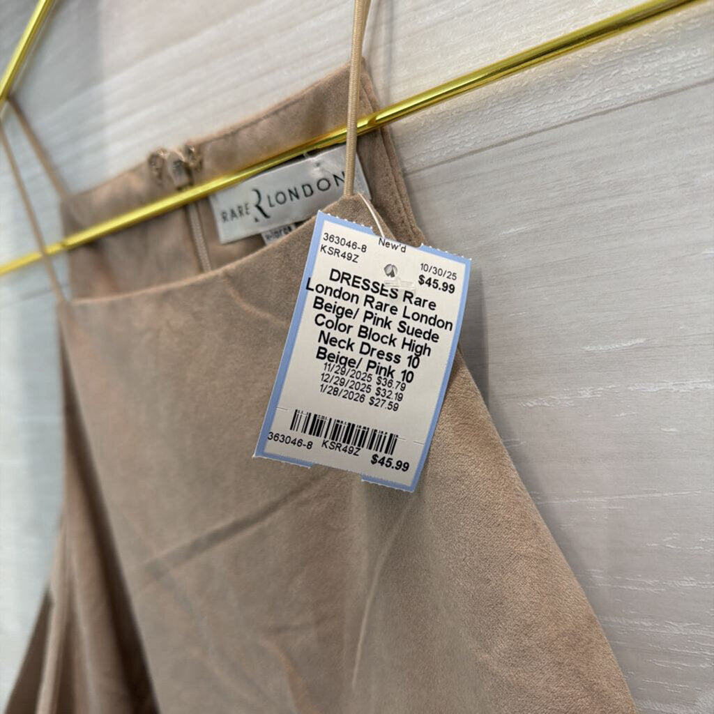 Rare London Beige/ Pink Suede Color Block High Neck Dress 10