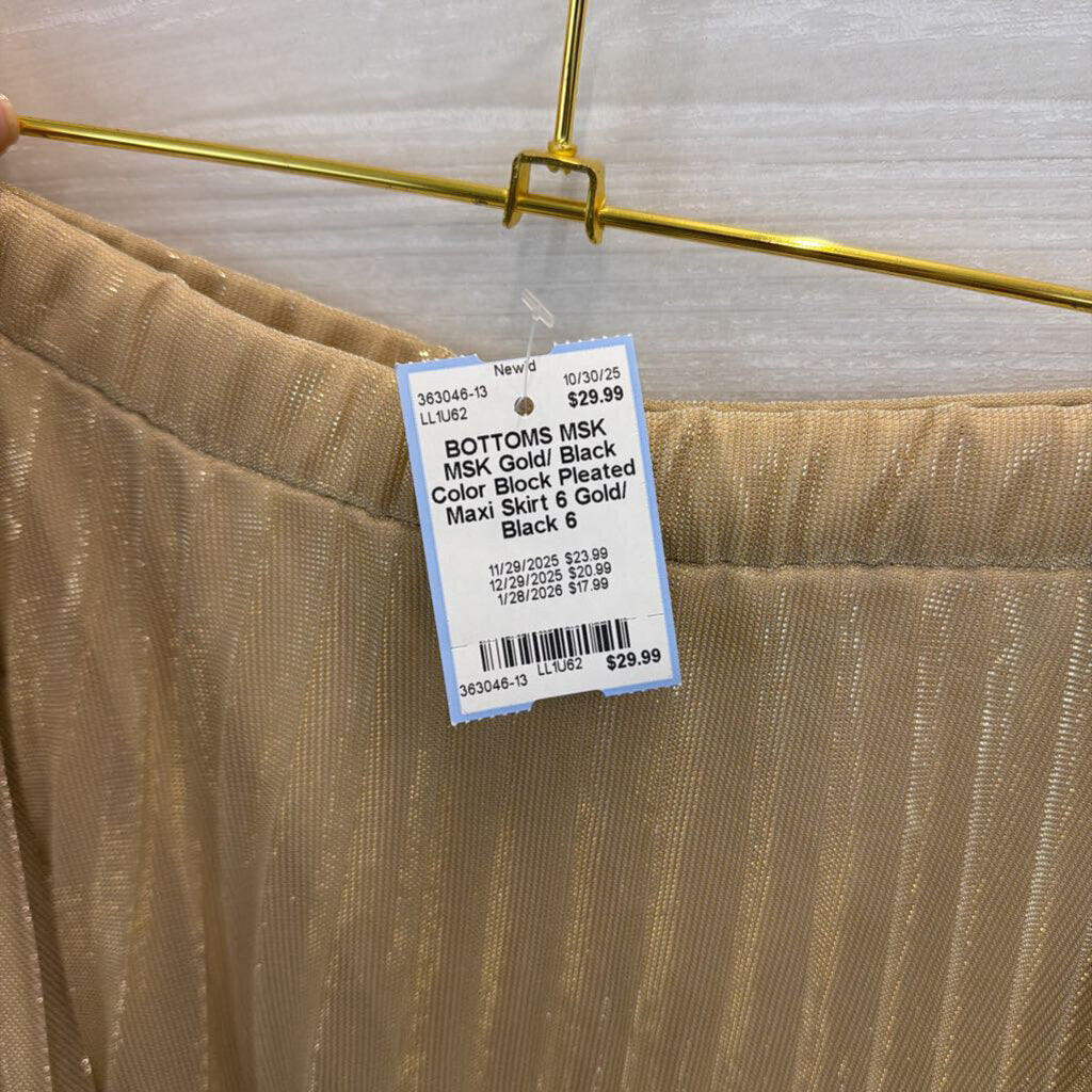 MSK Gold/ Black Color Block Pleated Maxi Skirt 6