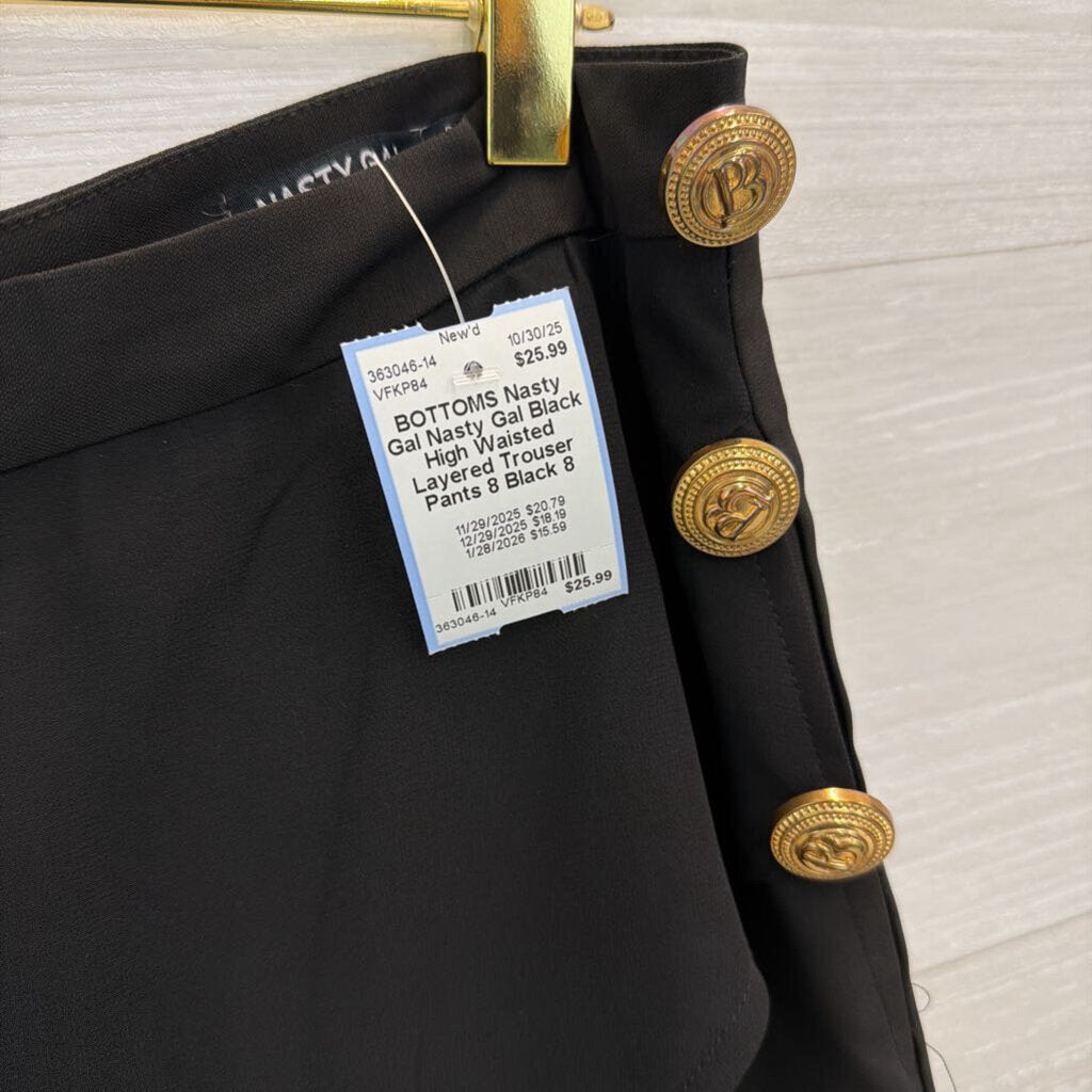 Nasty Gal Black High Waisted Layered Trouser Pants 8