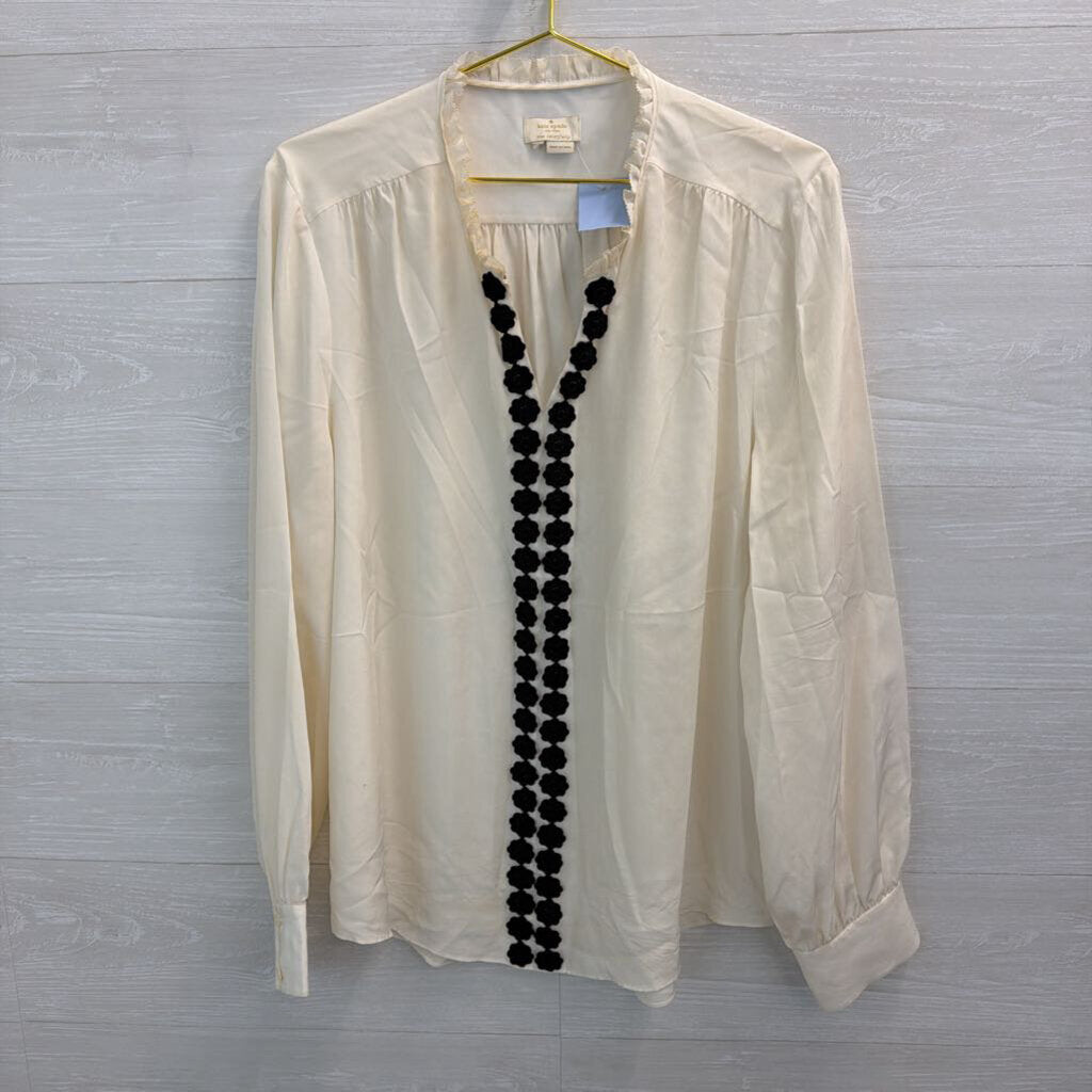 Kate Spade White/ Black Floral Lace Long Sleeve Top Medium