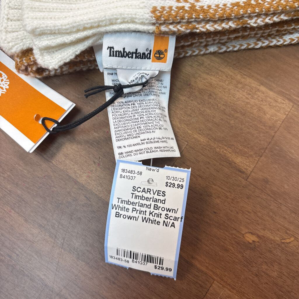 Timberland Brown/ White Print Knit Scarf