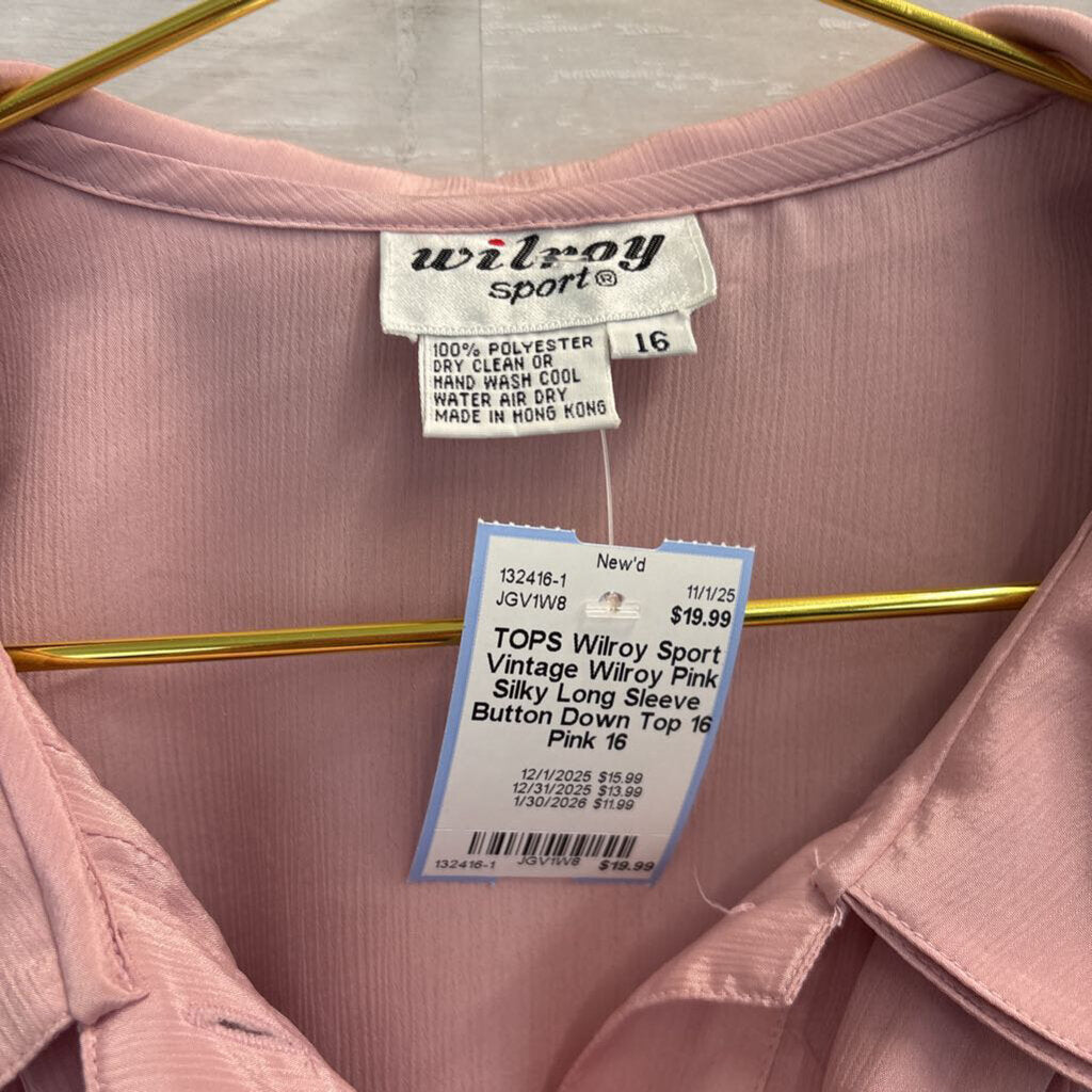 Vintage Wilroy Pink Silky Long Sleeve Button Down Top 16