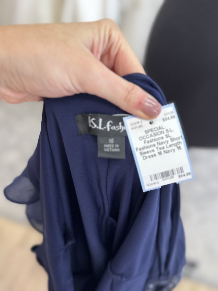 SL Fashions Navy Short Sleeve Tea Length Dress 16