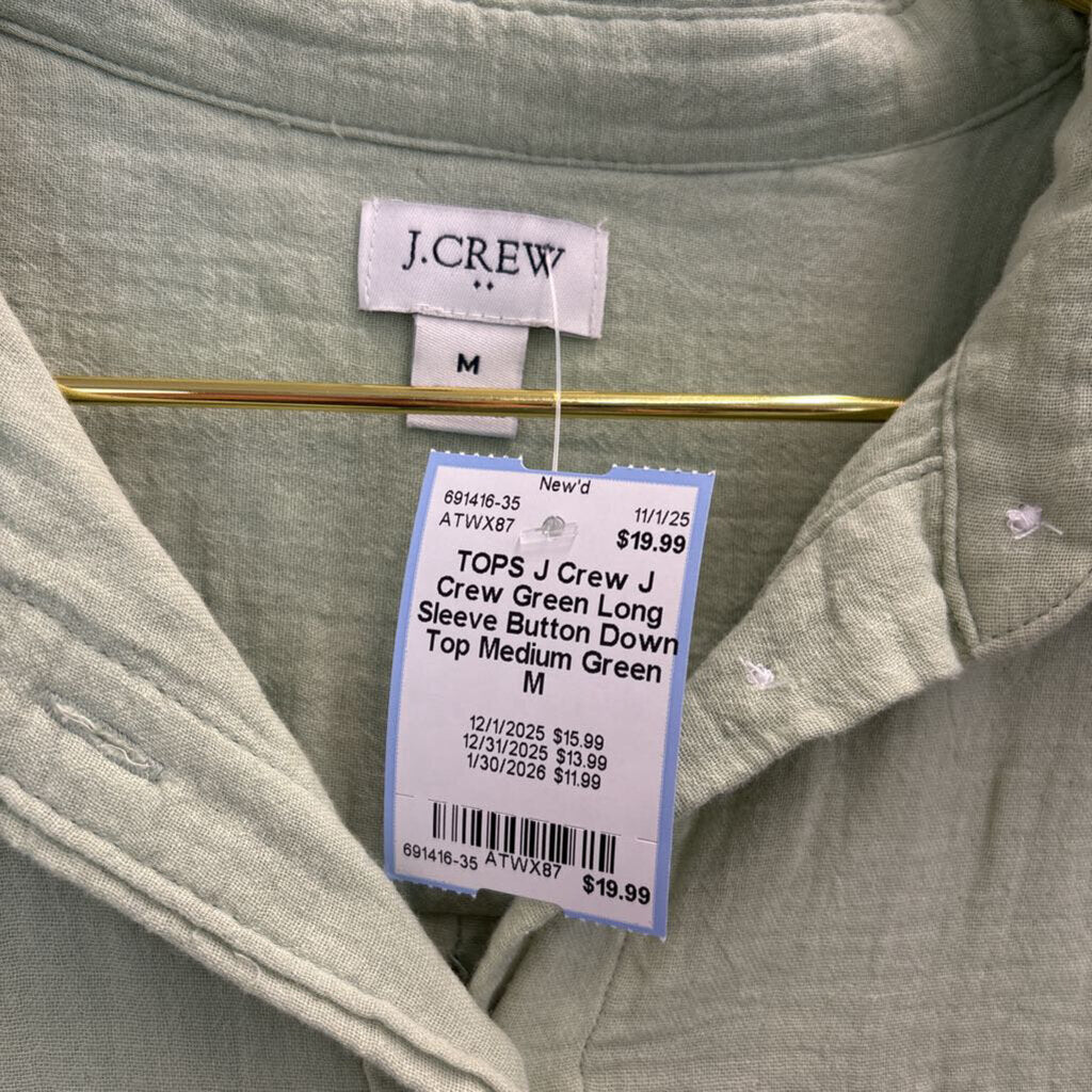 J Crew Green Long Sleeve Button Down Top Medium