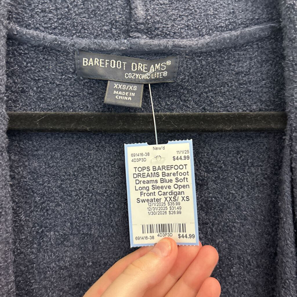 Barefoot Dreams Blue Soft Long Sleeve Open Front Cardigan Sweater XXS/ XS