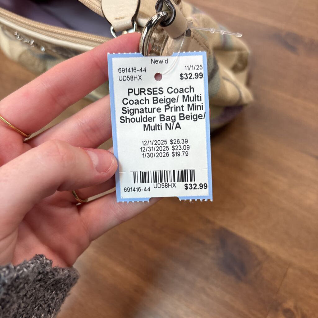 Coach Beige/ Multi Signature Print Mini Shoulder Bag