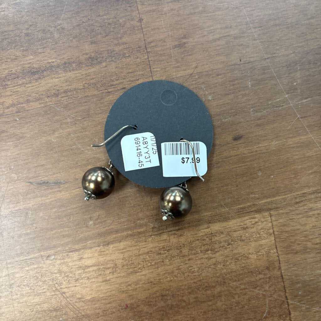 Bronze Beaded Ball Drop Earrings