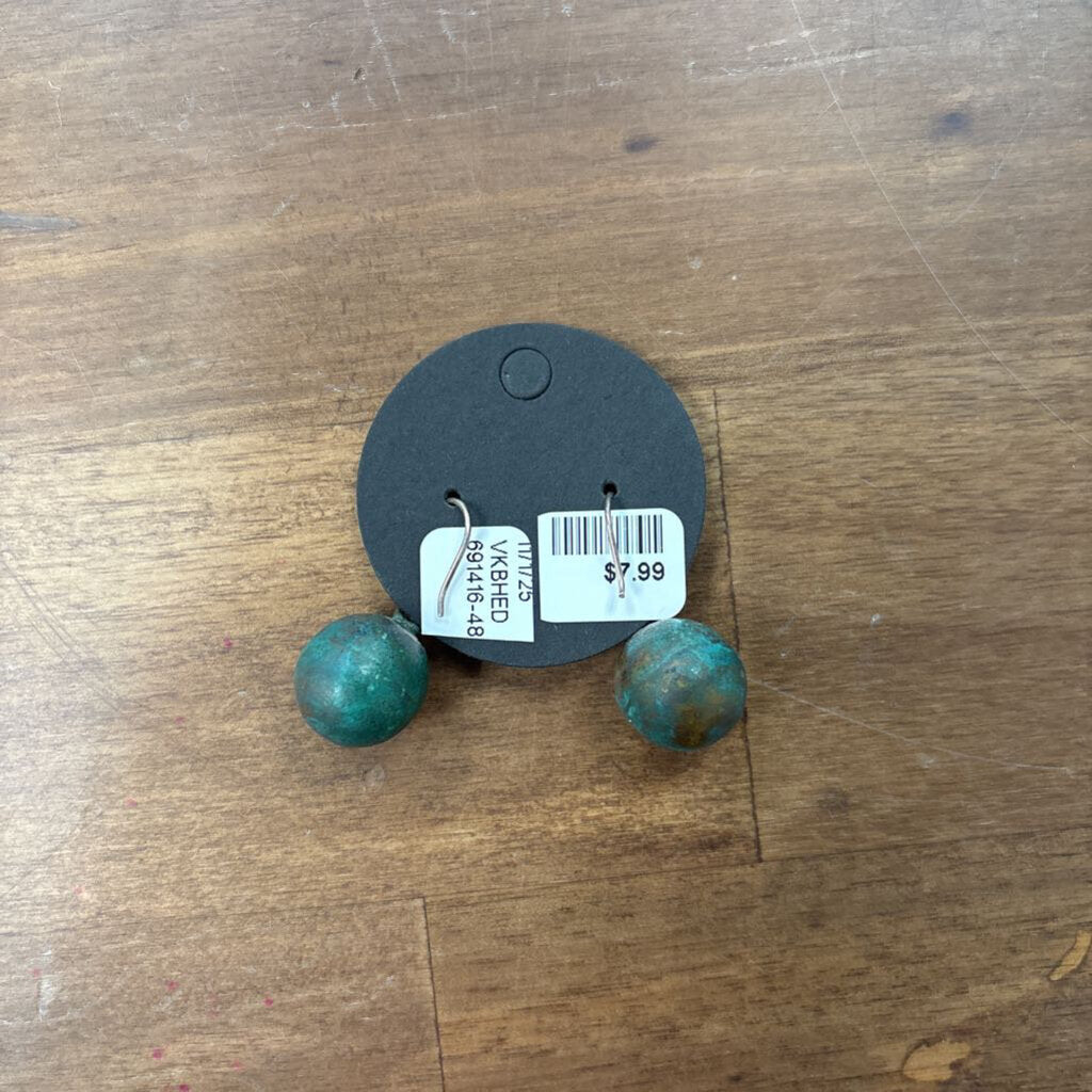 Blue Beaded Ball Drop Earrings