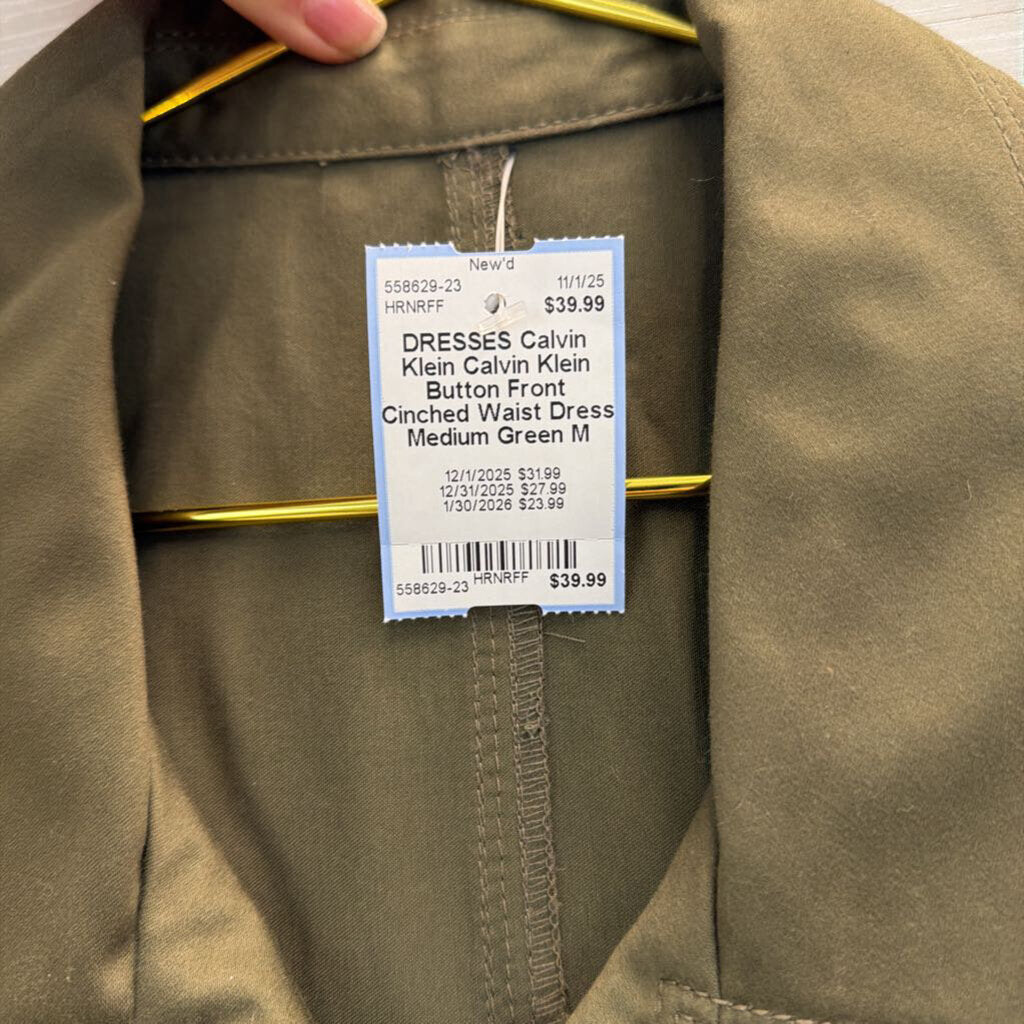 Calvin Klein Button Front Cinched Waist Dress Medium