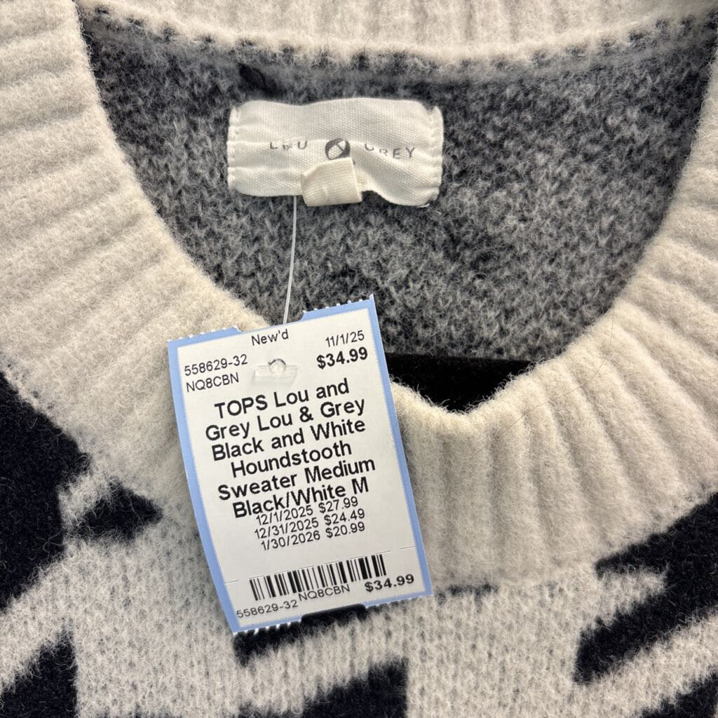 Lou & Grey Black and White Houndstooth Sweater Medium