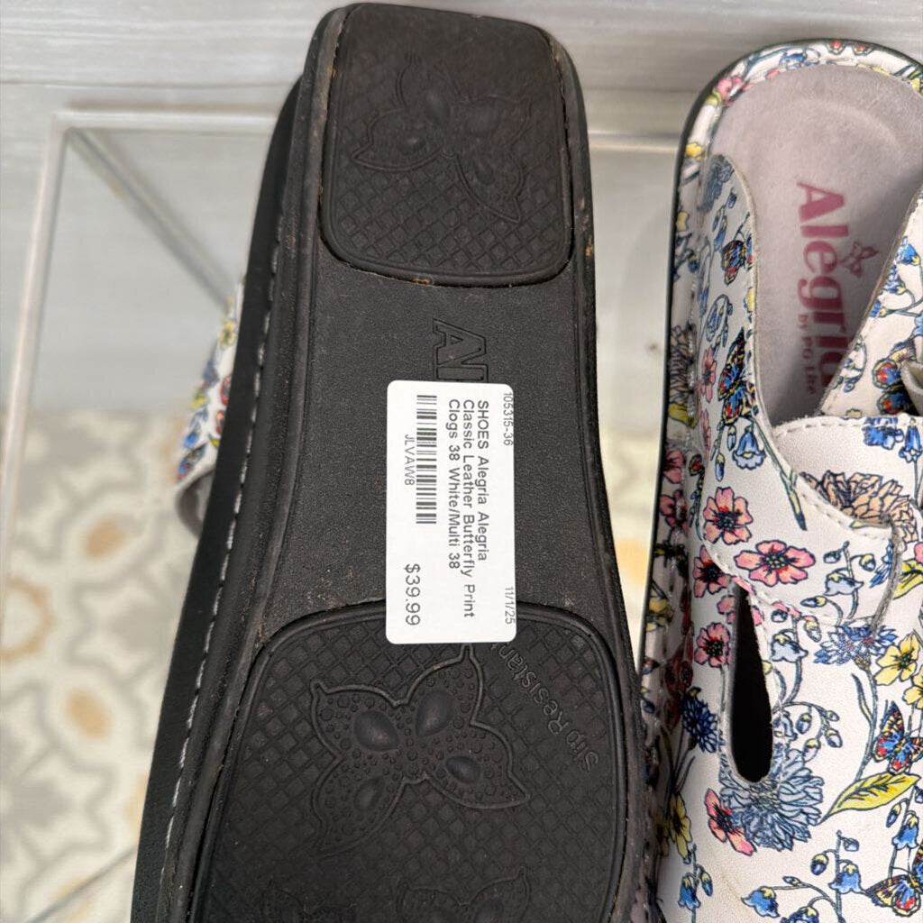 Alegria Classic Leather Butterfly Print Clogs 38