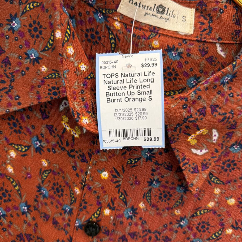 Natural Life Long Sleeve Printed Button Up Small