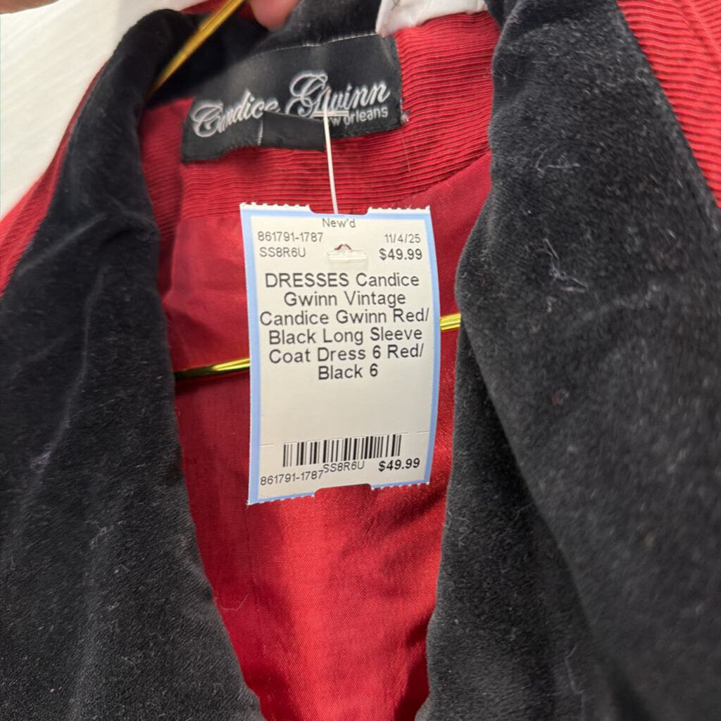 Vintage Candice Gwinn Red/ Black Long Sleeve Coat Dress 6