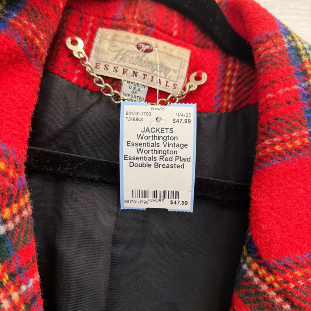 Vintage Worthington Essentials Red Plaid Double Breasted Jacket 14