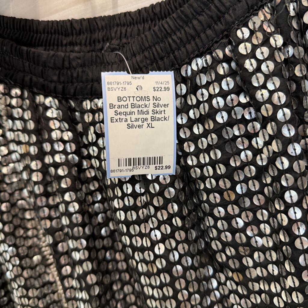 Black/ Silver Sequin Midi Skirt Extra Large