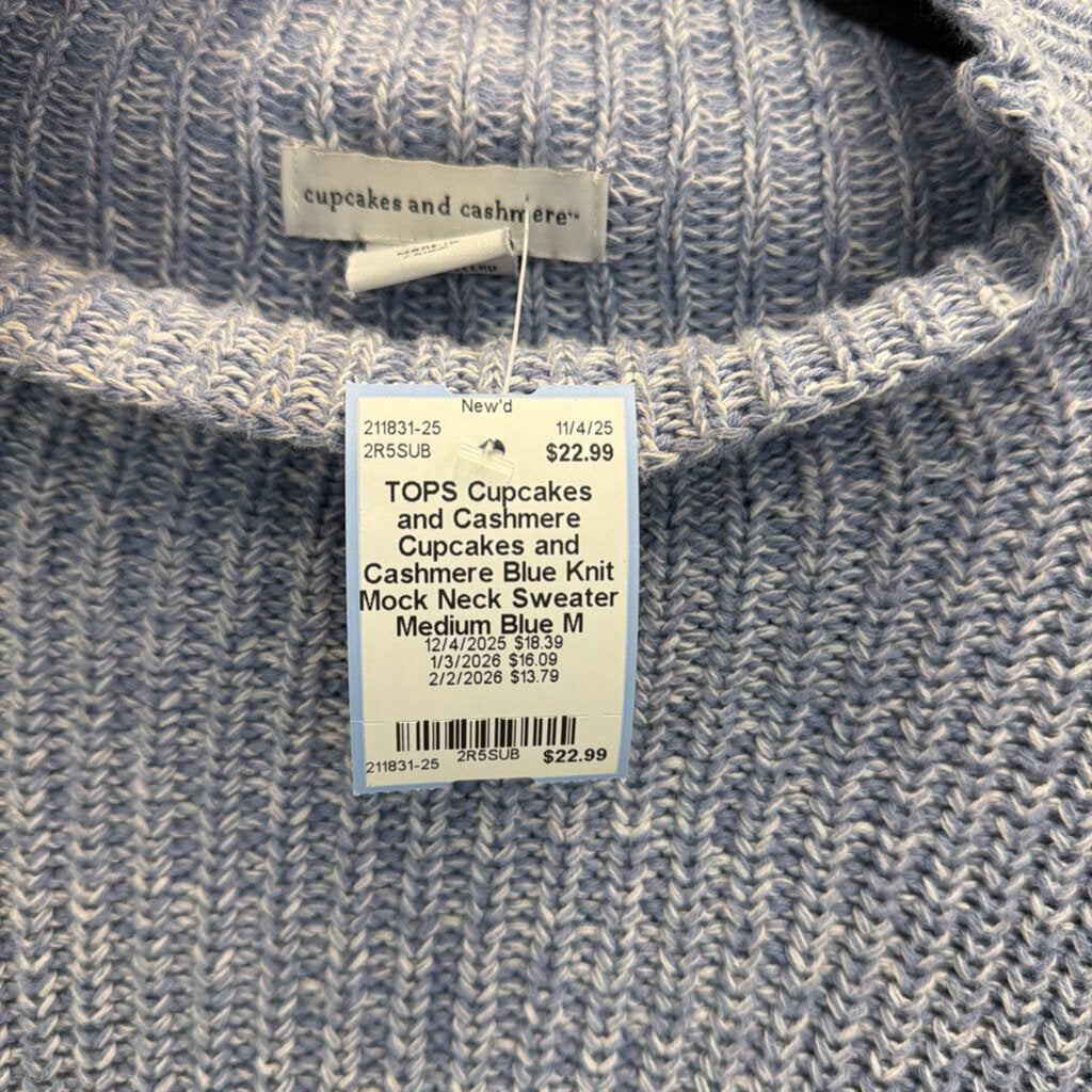Cupcakes and Cashmere Blue Knit Mock Neck Sweater Medium