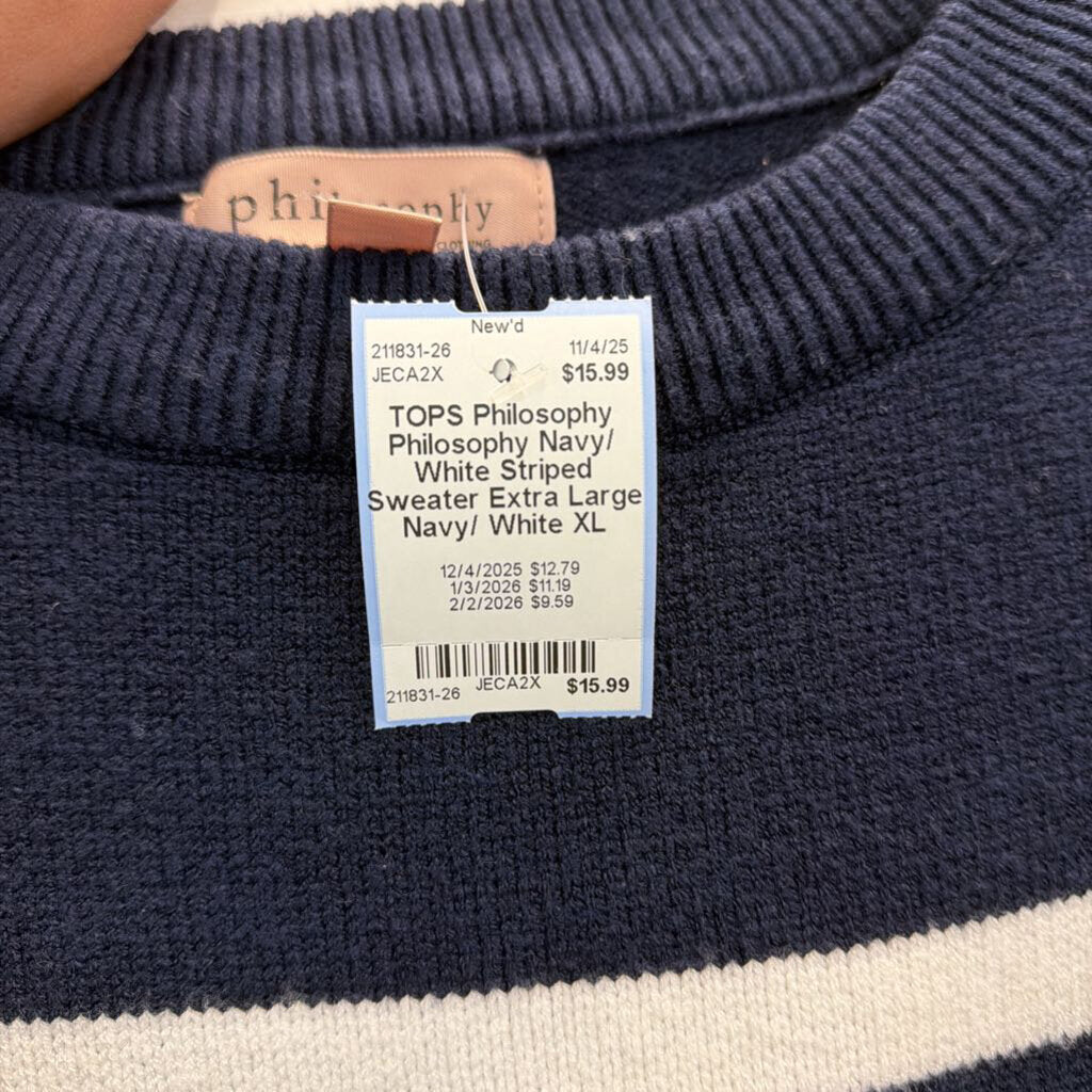 Philosophy Navy/ White Striped Sweater Extra Large