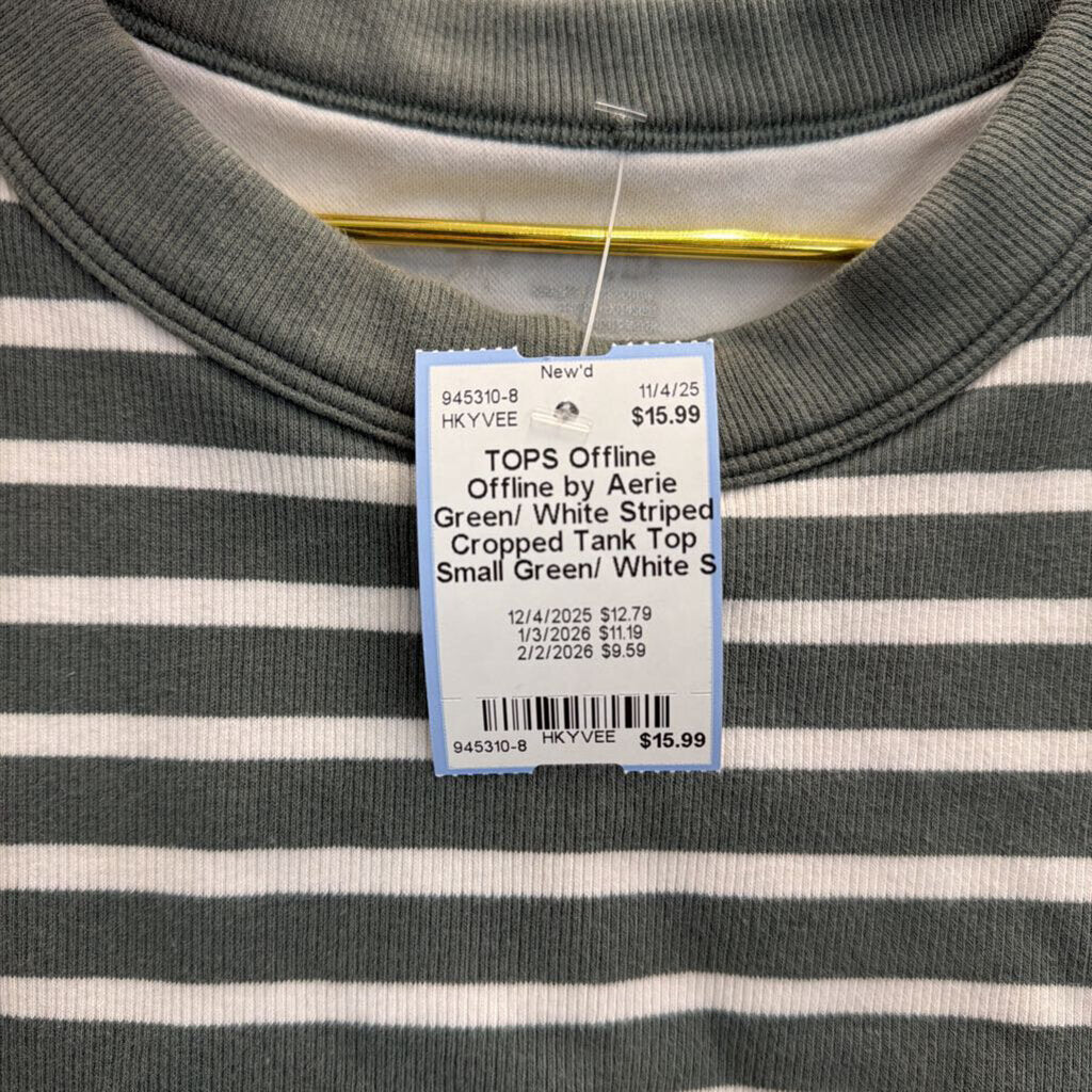 Offline by Aerie Green/ White Striped Cropped Tank Top Small