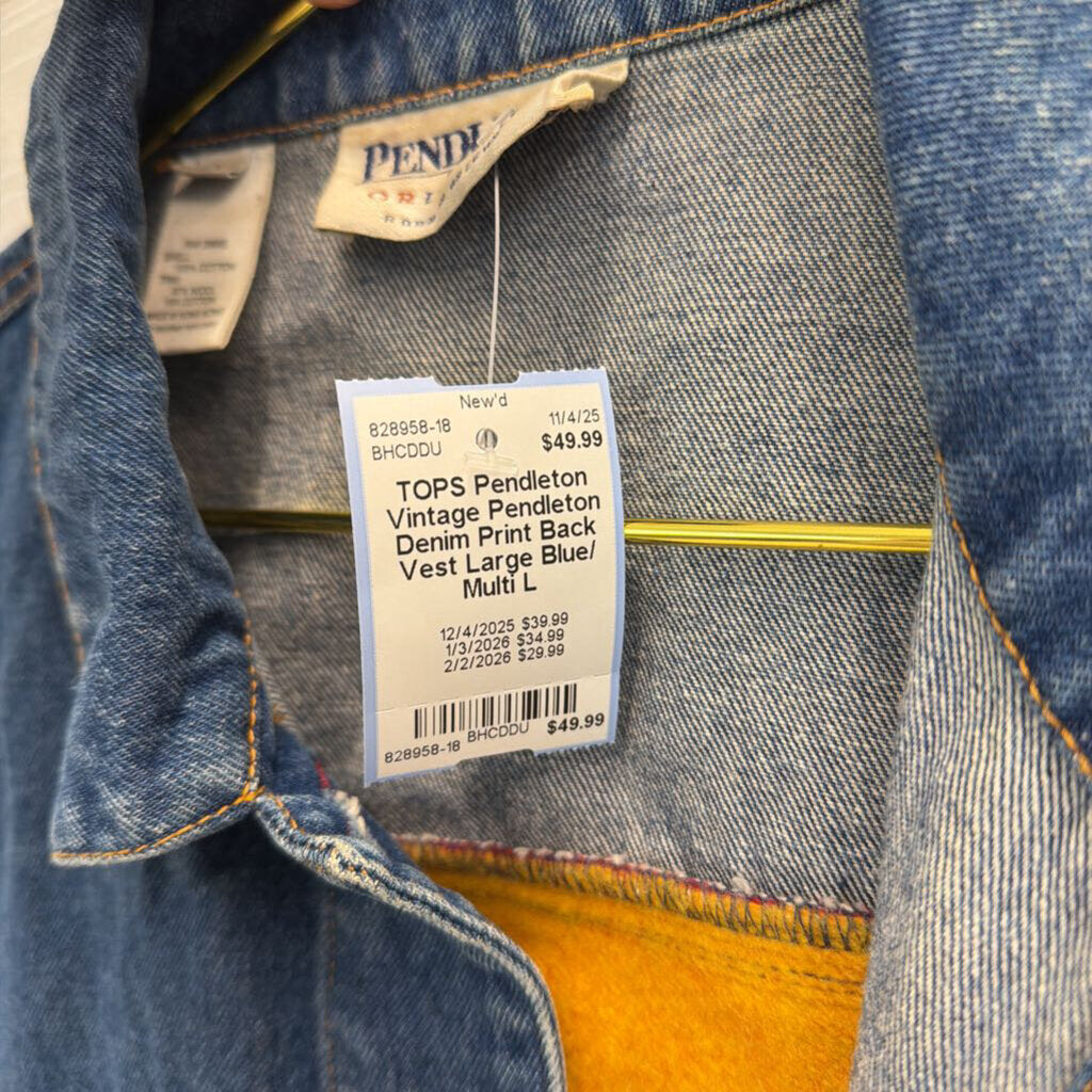Vintage Pendleton Denim Print Back Vest Large