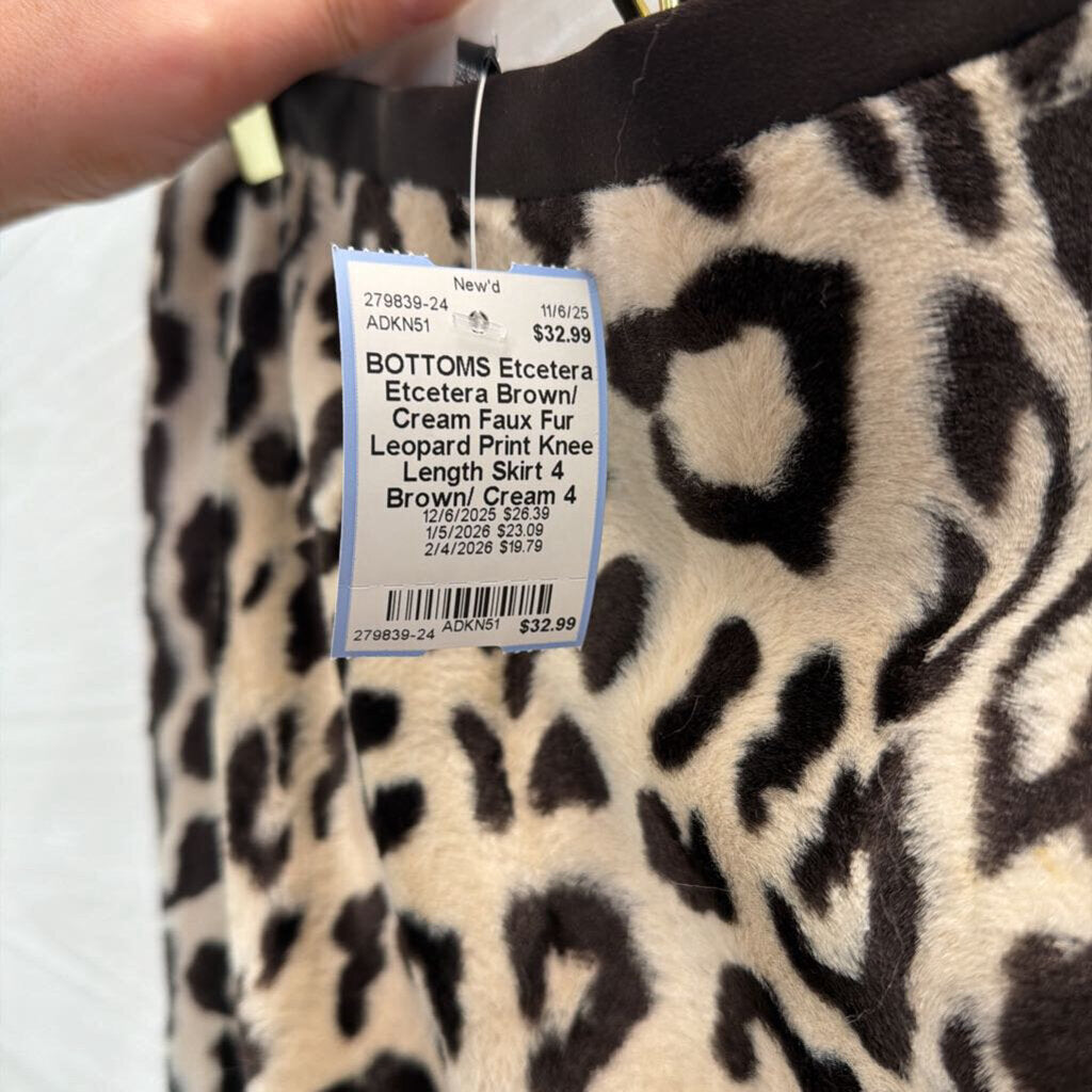 Etcetera Brown/ Cream Faux Fur Leopard Print Knee Length Skirt 4