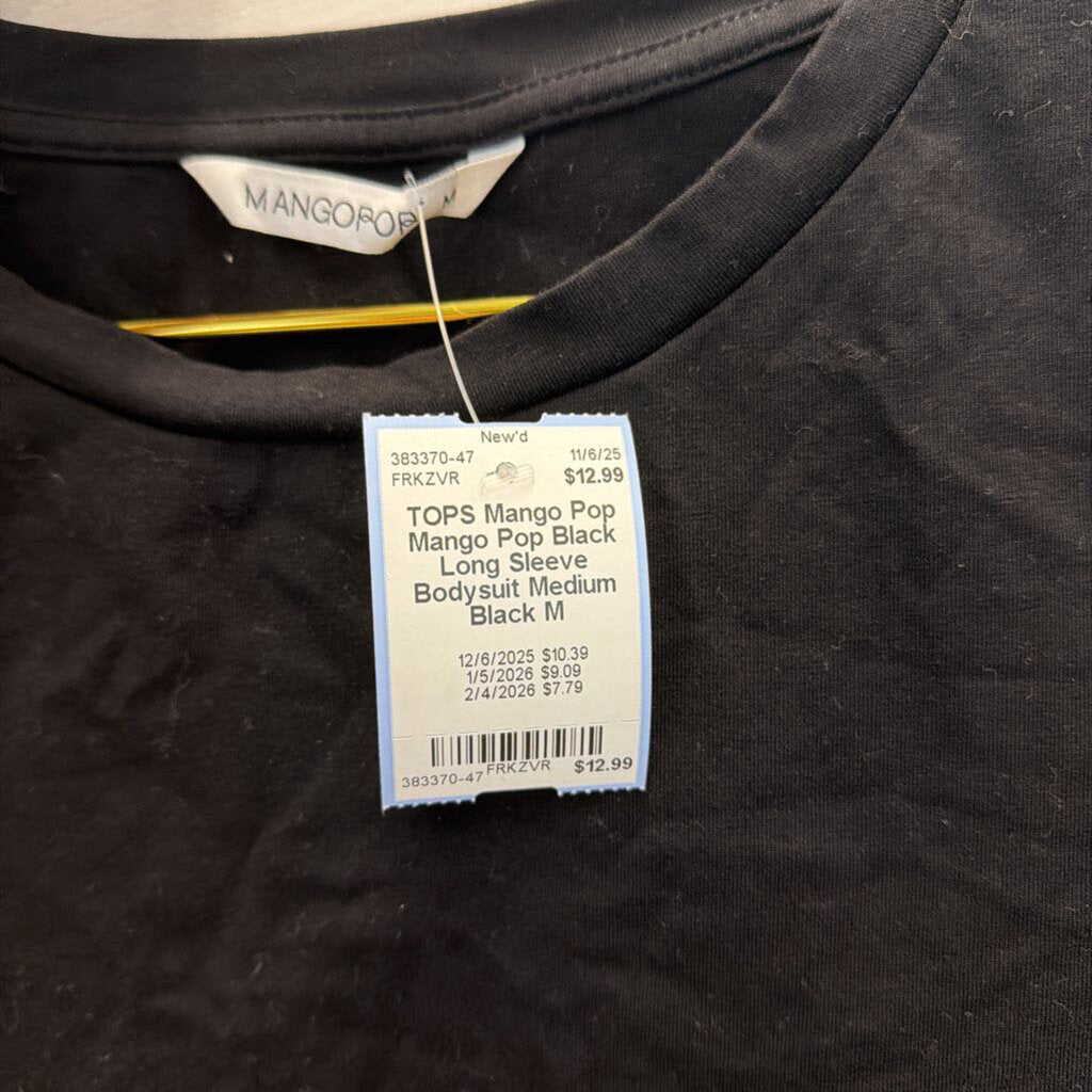 Mango Pop Black Long Sleeve Bodysuit Medium