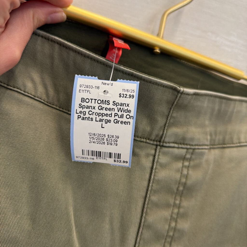 Spanx Green Wide Leg Cropped Pull On Pants Large