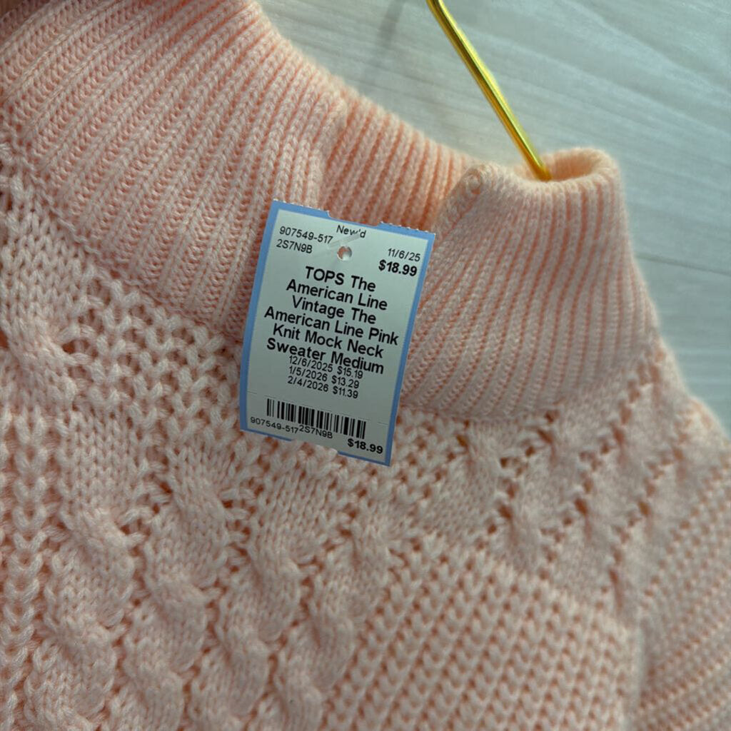Vintage The American Line Pink Knit Mock Neck Sweater Medium