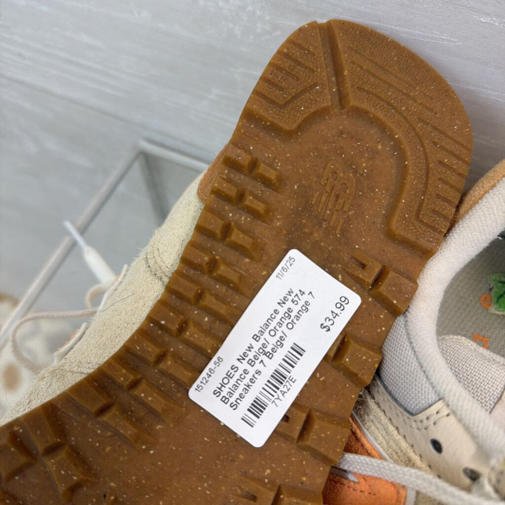 New Balance Beige/ Orange 574 Sneakers 7