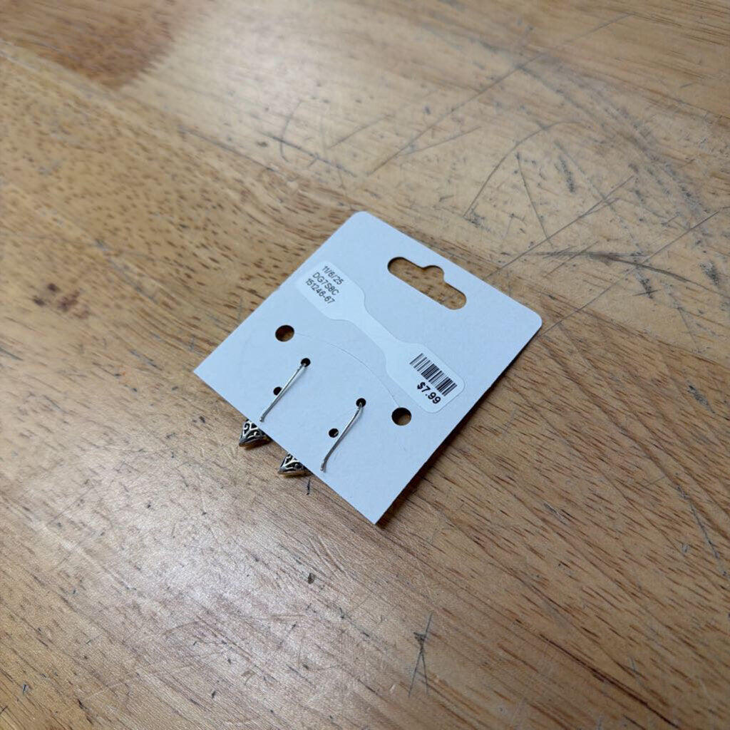 Silver Diamond Swirl Dainty Drop Earrings