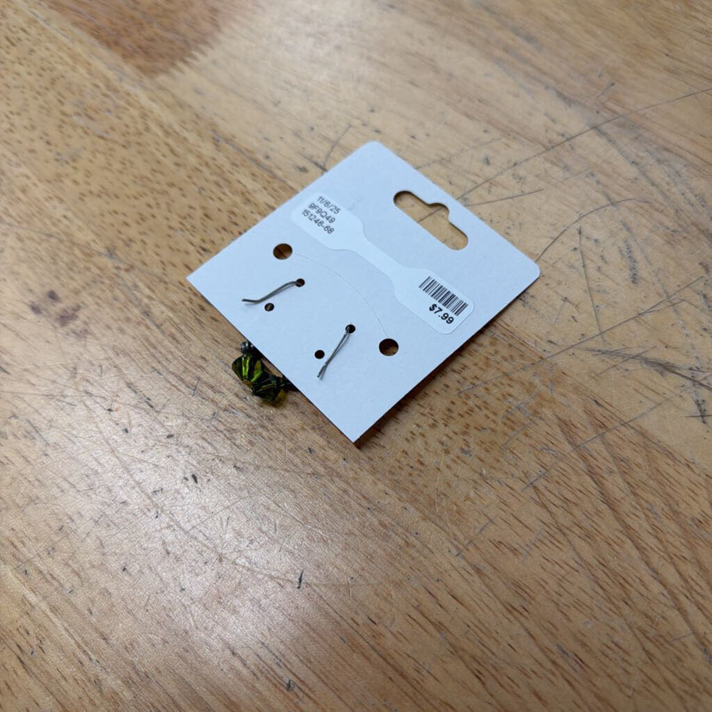 Silver/ Green Bead Drop Earrings