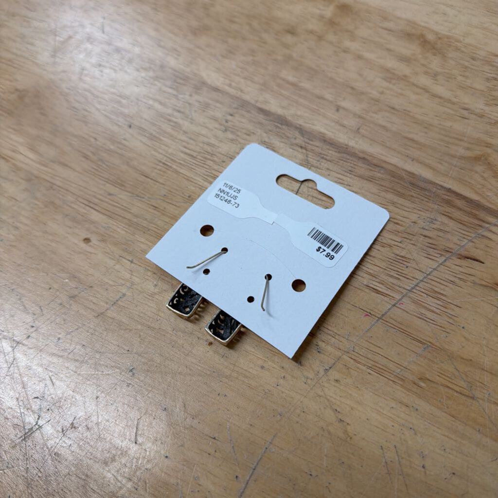 Silver Swirl Rectangle Dainty Drop Earrings