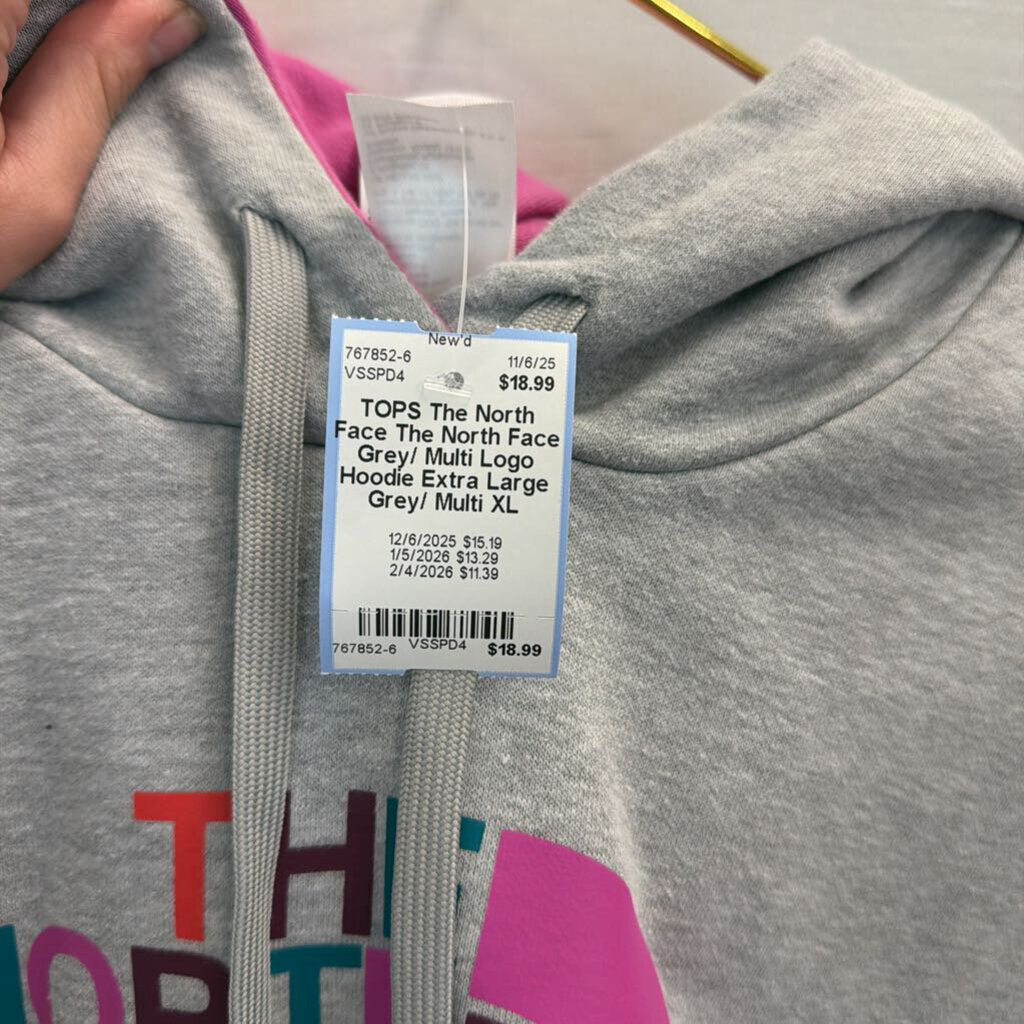 The North Face Grey/ Multi Logo Hoodie Extra Large