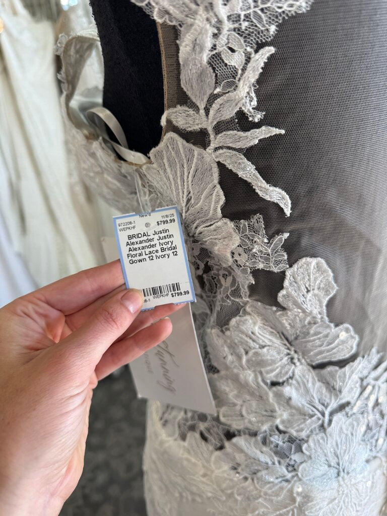 Justin Alexander Ivory Floral Lace Bridal Gown 12