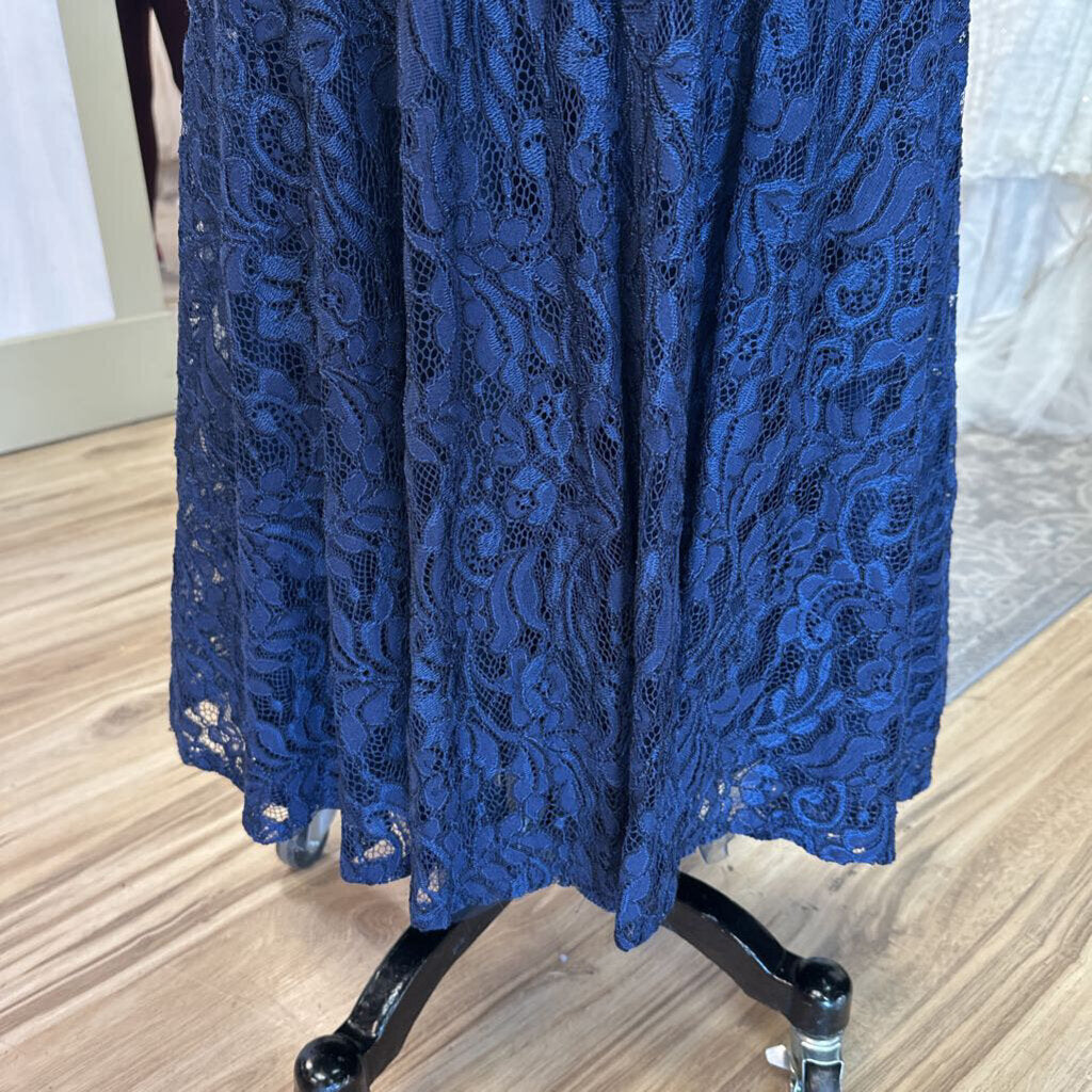 Ivonne D Navy Lace Embellished Back Off Shoulder Long Formal Dress 10