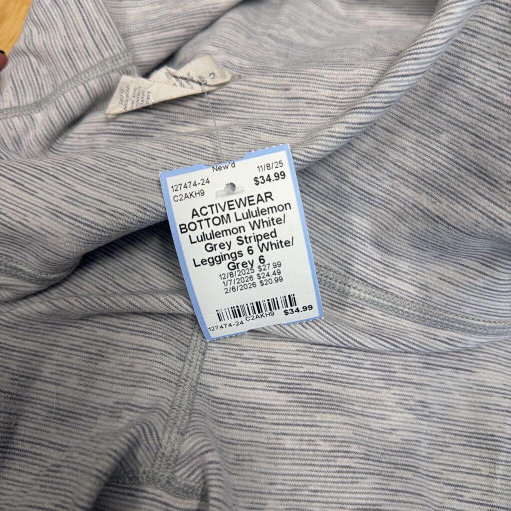Lululemon White/ Grey Striped Leggings 6