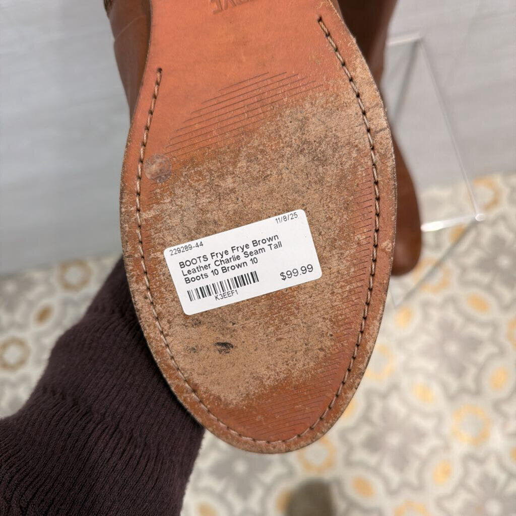 Frye Brown Leather Charlie Seam Tall Boots 10
