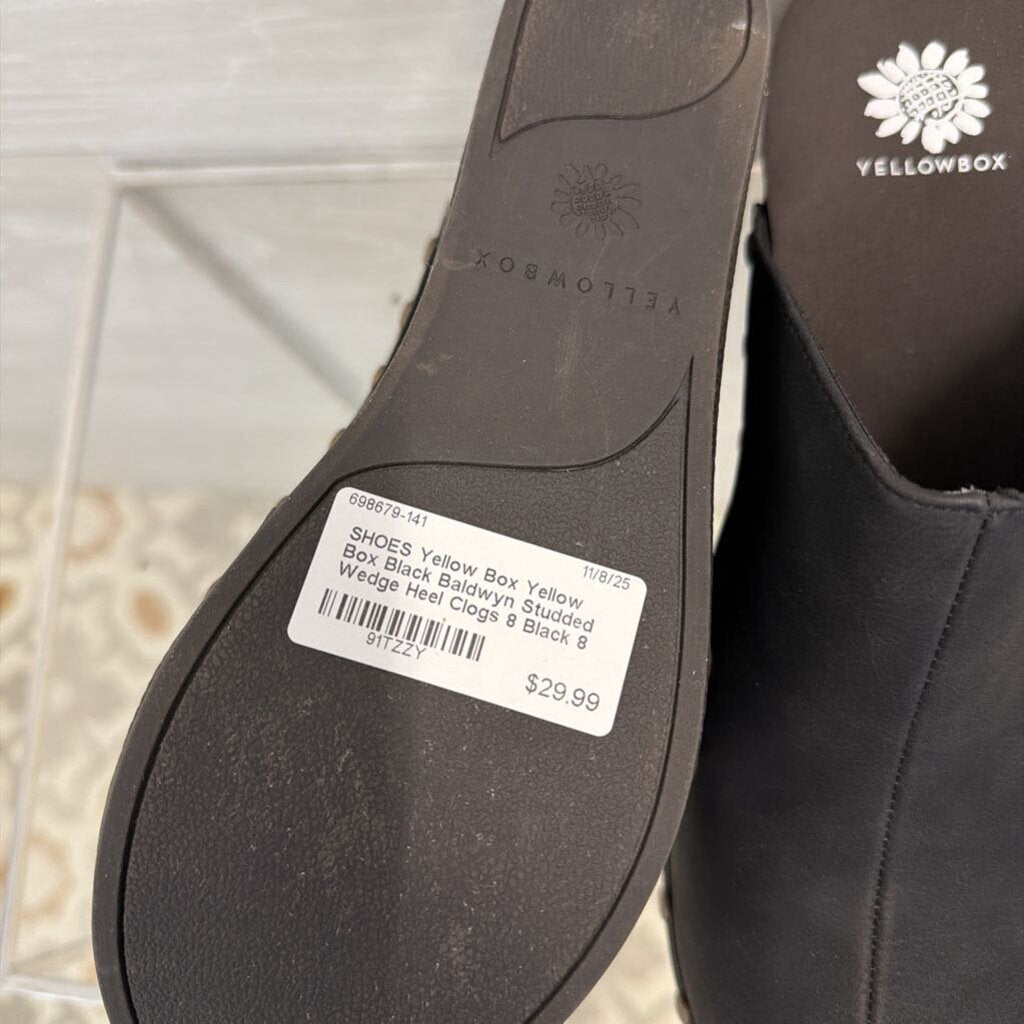 Yellow Box Black Baldwyn Studded Wedge Heel Clogs 8