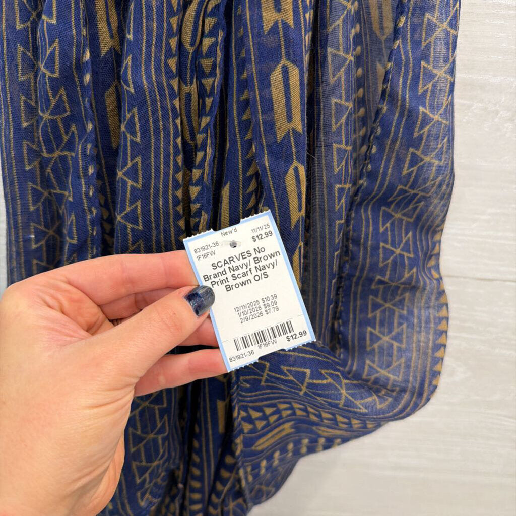 Navy/ Brown Print Scarf