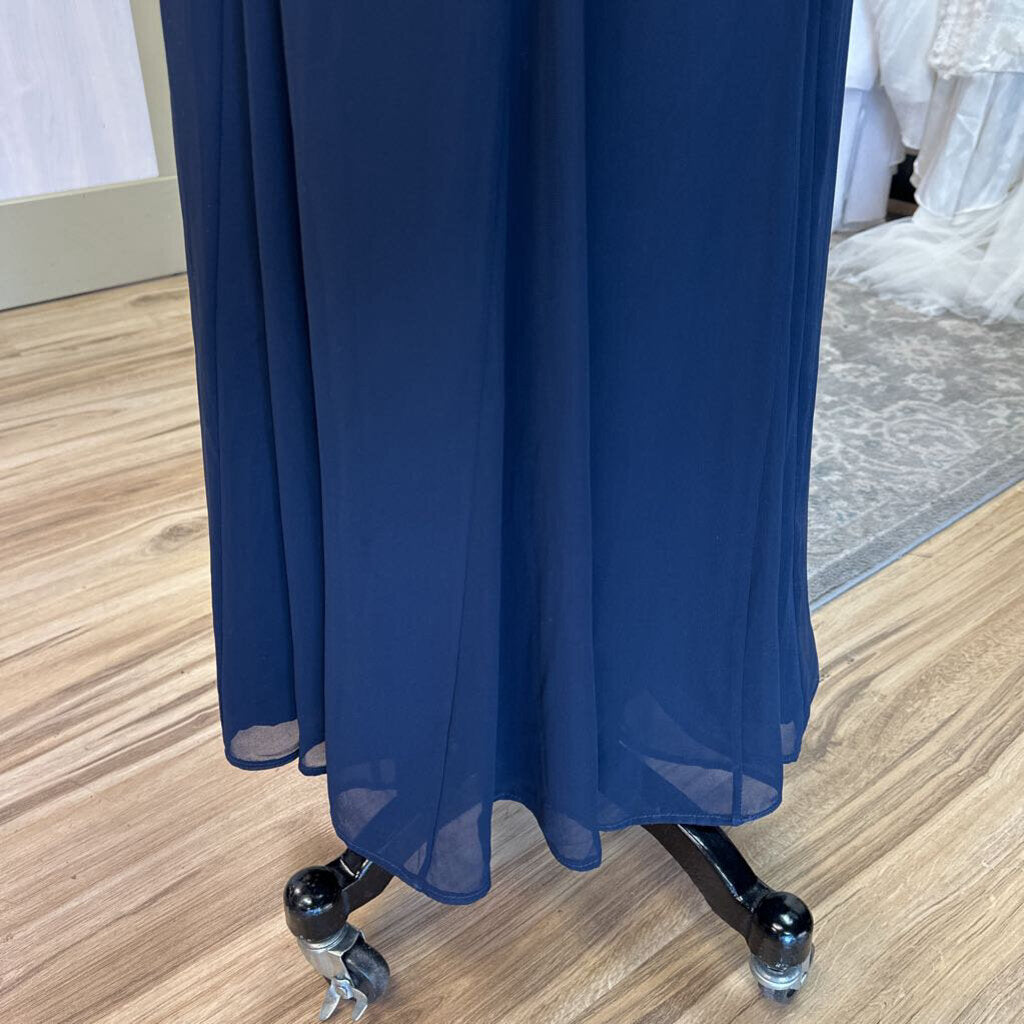 Monique Lhuillier Navy Pleated Top Long Formal Dress 10