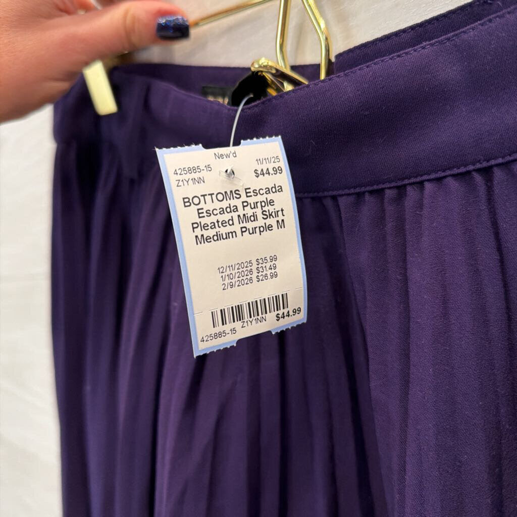 Escada Purple Pleated Midi Skirt Medium