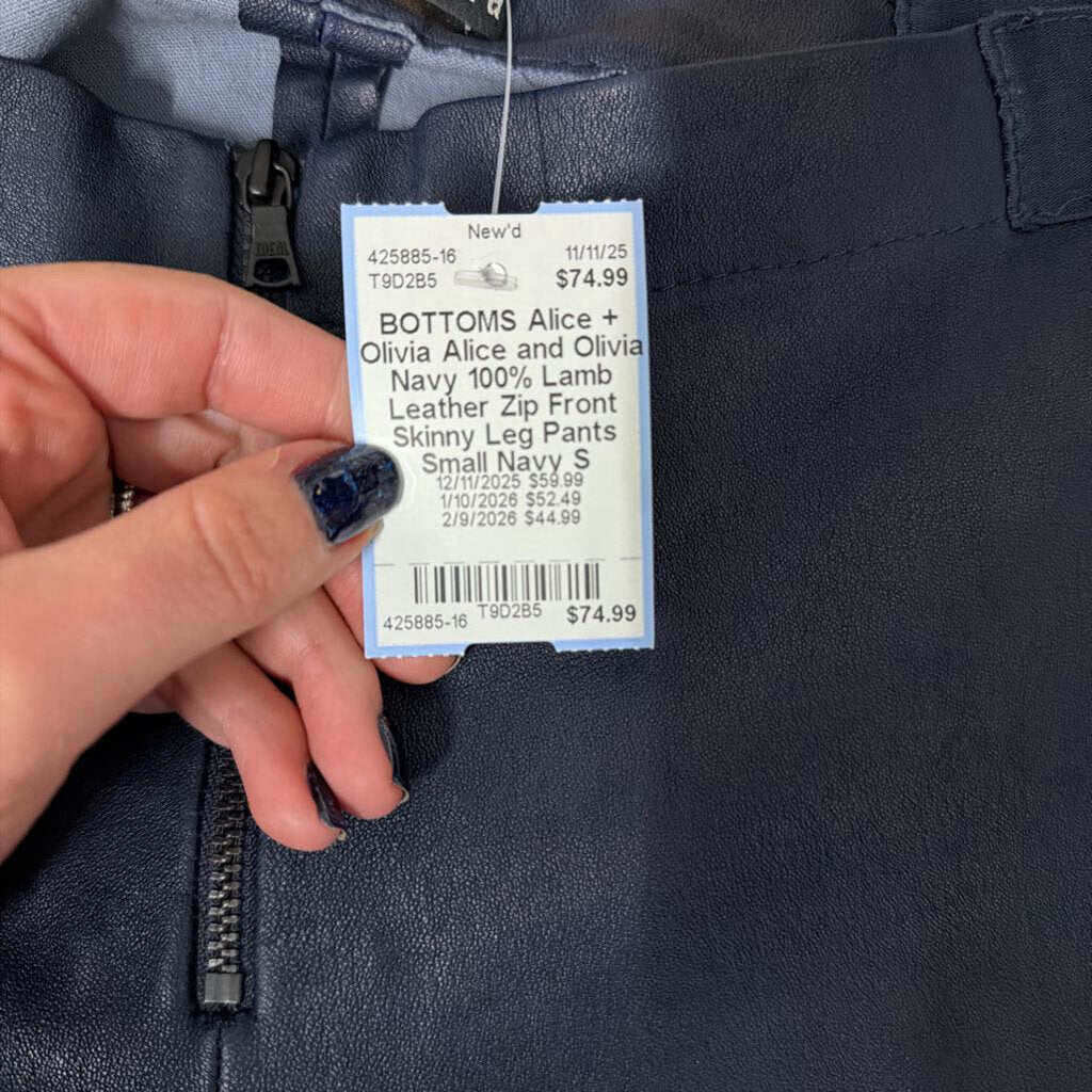 Alice and Olivia Navy 100% Lamb Leather Zip Front Skinny Leg Pants Small