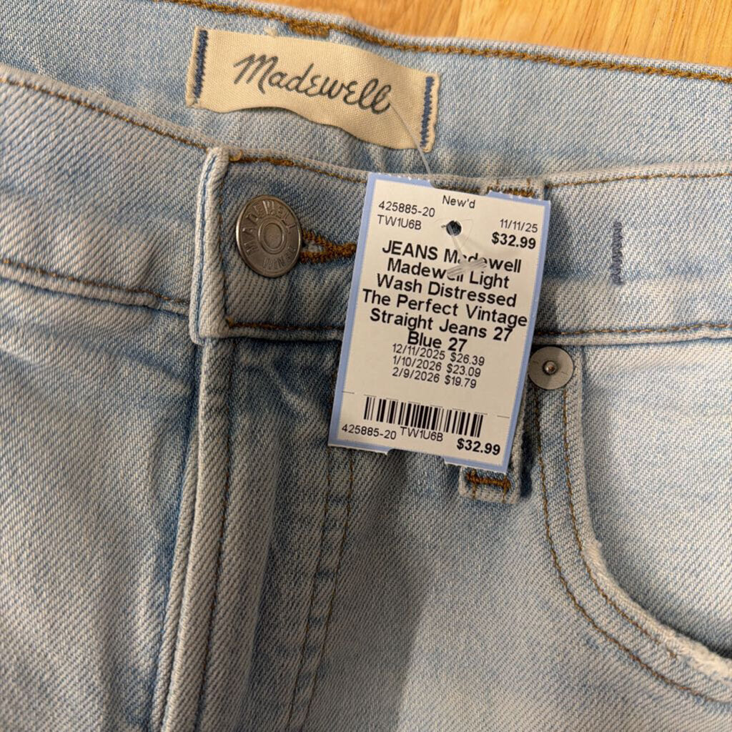 Madewell Light Wash Distressed The Perfect Vintage Straight Jeans 27