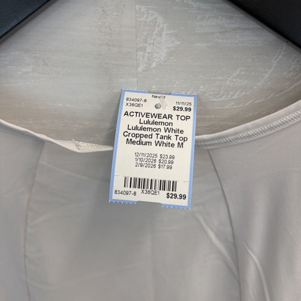 Lululemon White Cropped Tank Top Medium