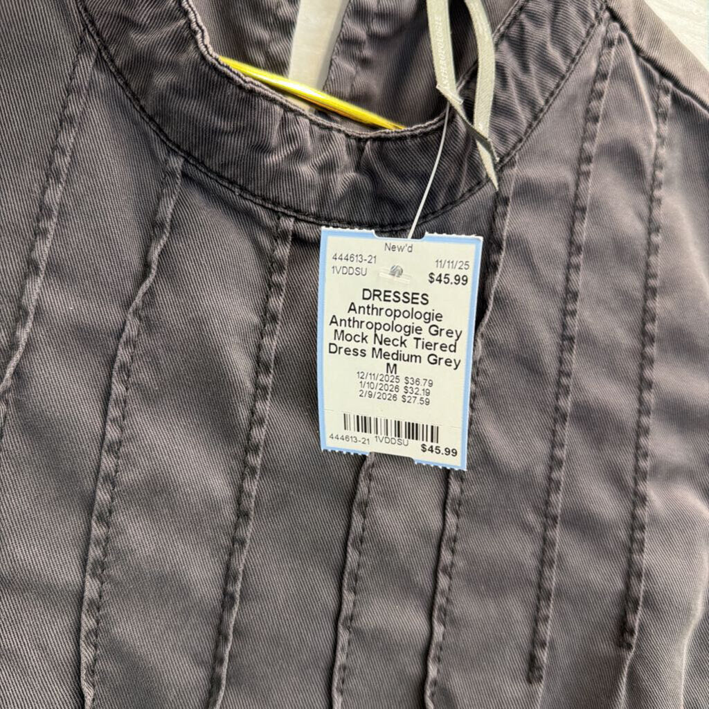 Anthropologie Grey Mock Neck Tiered Dress Medium