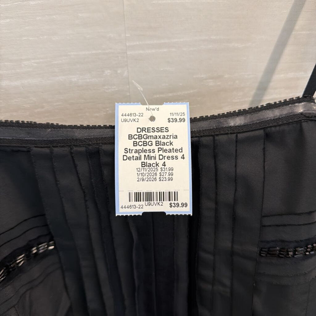 BCBG Black Strapless Pleated Detail Mini Dress 4