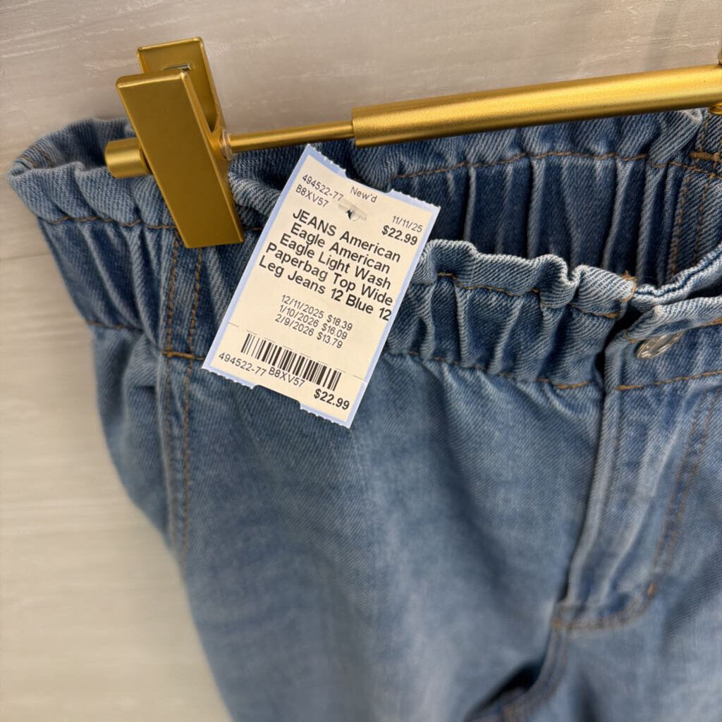 American Eagle Light Wash Paperbag Top Wide Leg Jeans 12