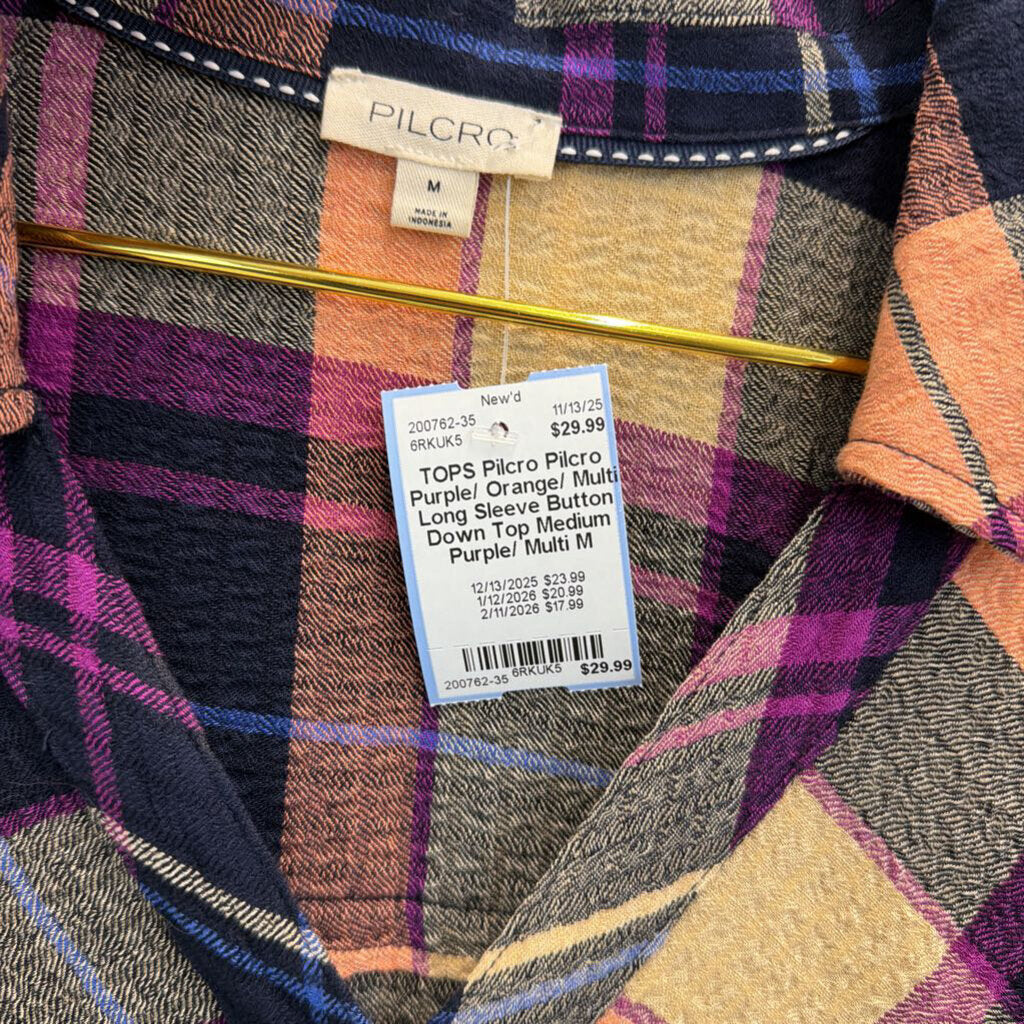 Pilcro Purple/ Orange/ Multi Long Sleeve Button Down Top Medium