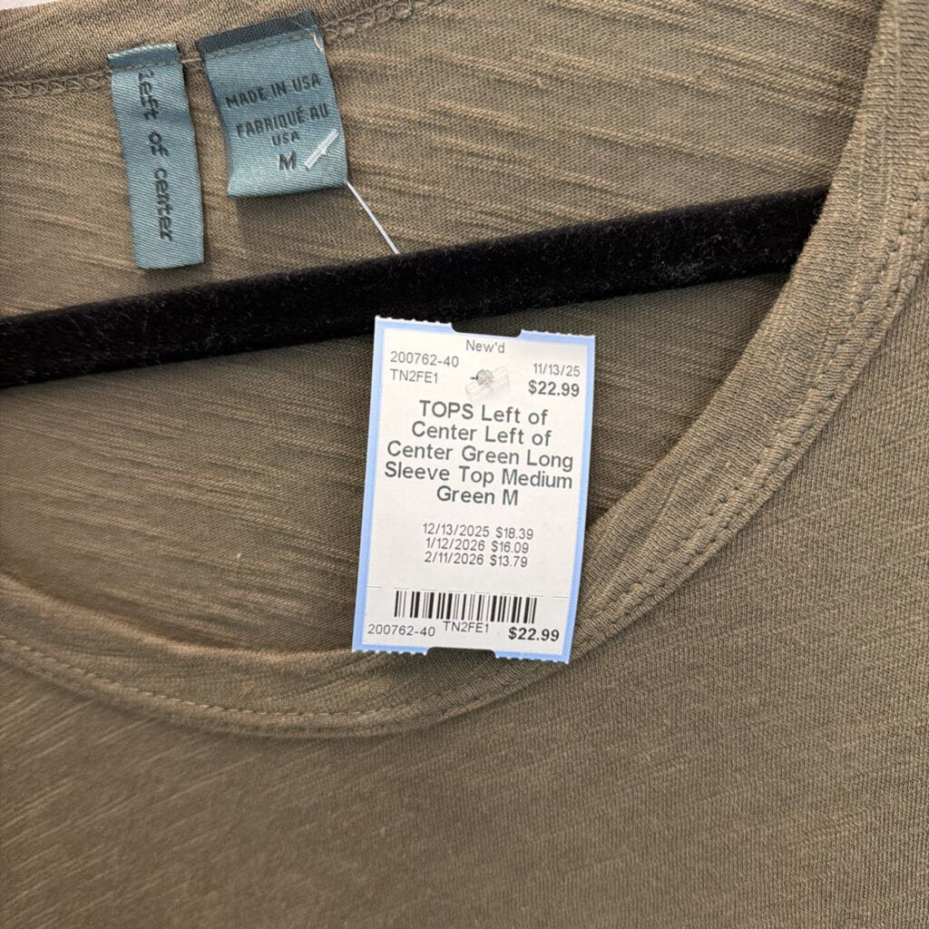 Left of Center Green Long Sleeve Top Medium